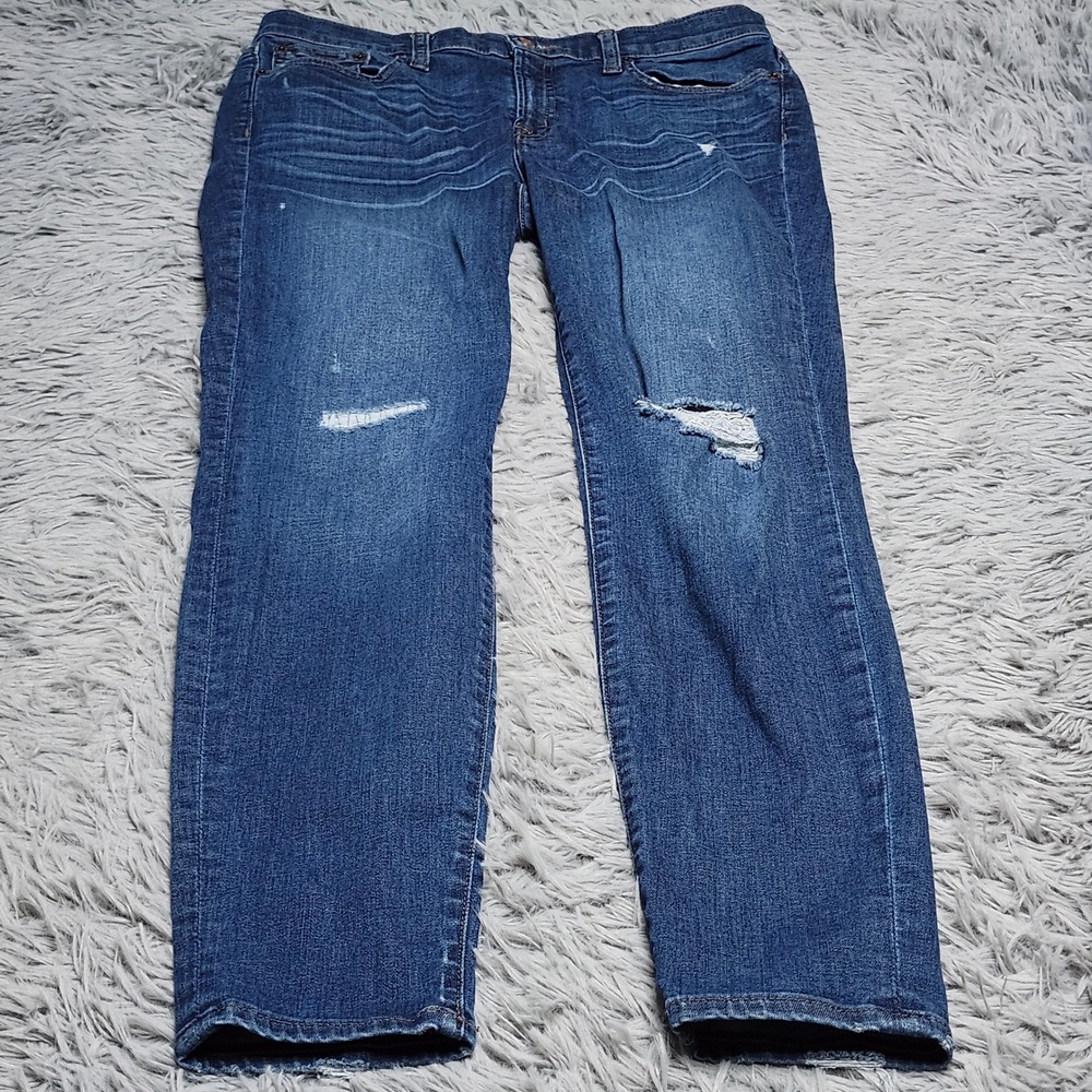 J Crew Toothpick Jeans Womens 28 29x28 Blue Distressed Holes Skinny Denim F5637‎